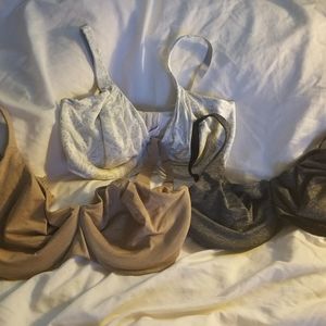 Lot of 3 Cacique Bras 38H Like New Blk Wht Nude